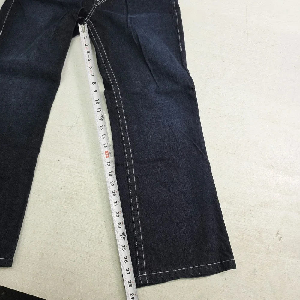 True Religion Jeans Men's 34x28 World Tour Boot Cut Dark Wash Thick Stitch EUC